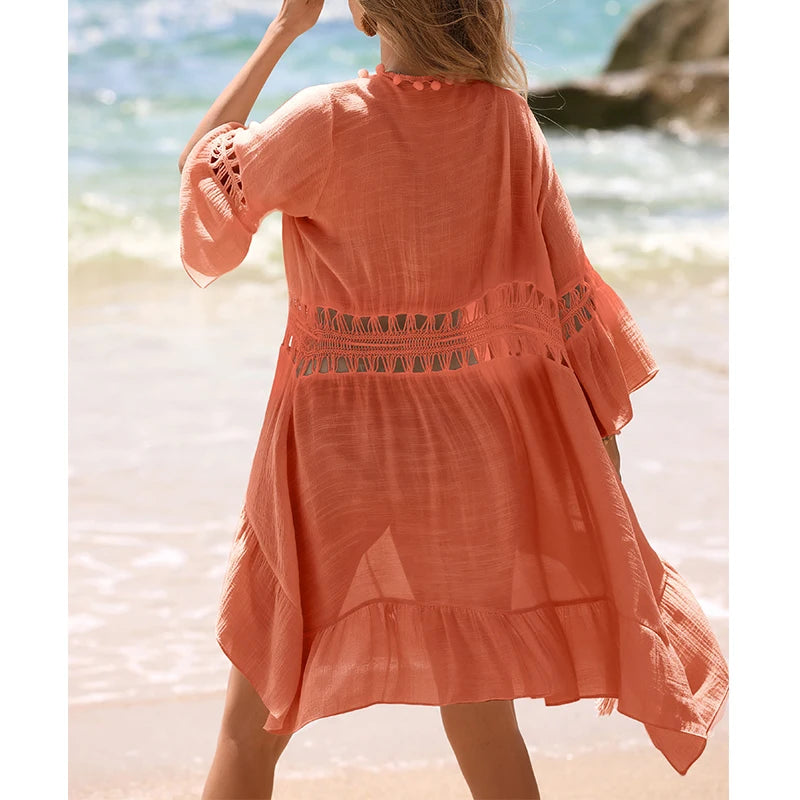 Women's Tassel Tie Up Cardigan | Lightweight Breathable Beach Cover Up Dress