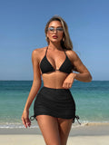 Paisley Print 3 Piece Halter Bikini Set - with Beach Skirt Cover Up for Women