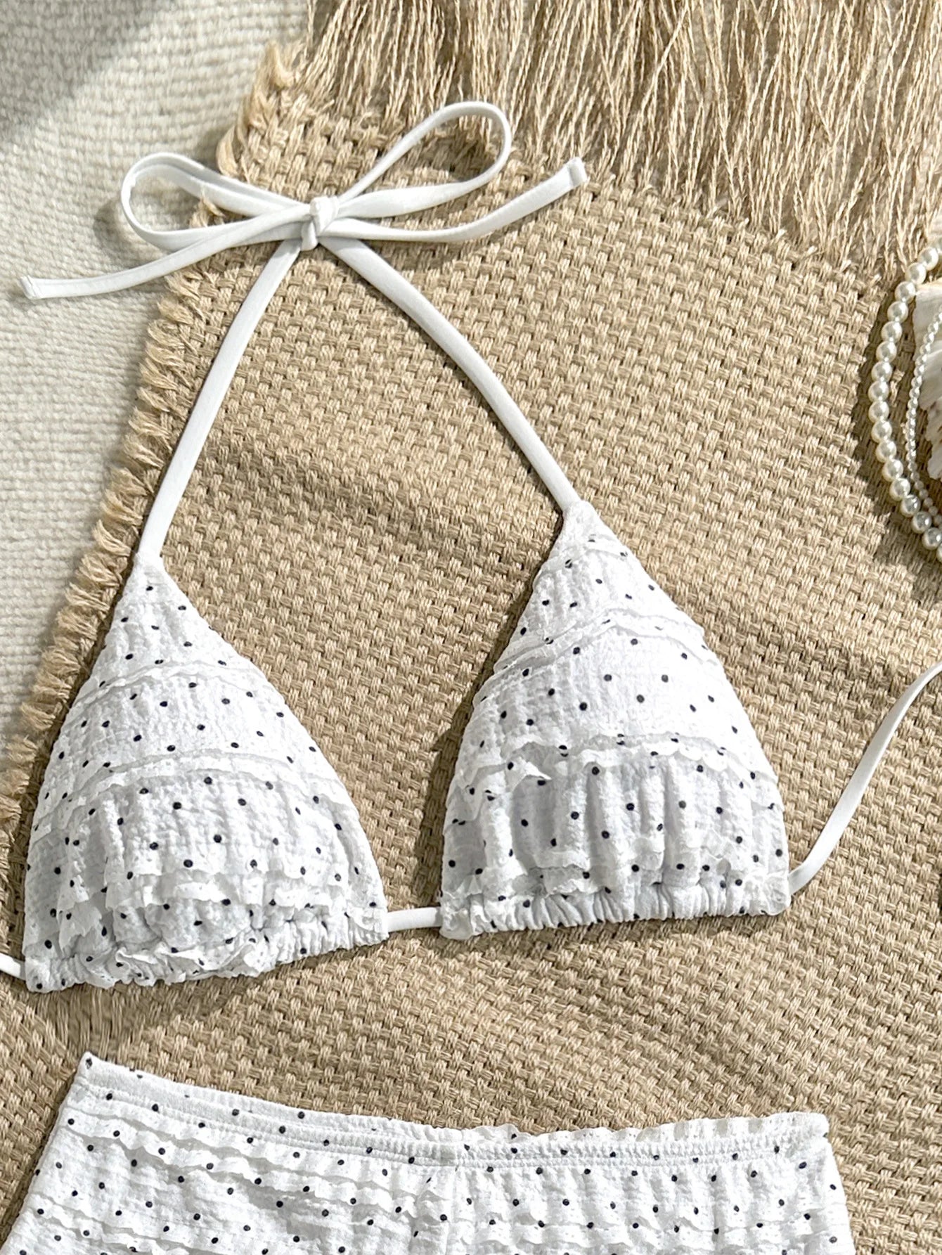 Women's Polka Dot Print Bikini Set | Lace Up Halter Back Tie Two-Piece Swimsuit