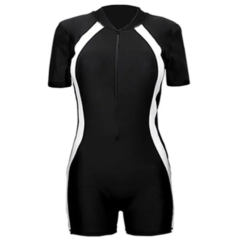 Women's Black and White Patchwork One Piece Swimsuit | Quick-Dry Slimming Swimwear