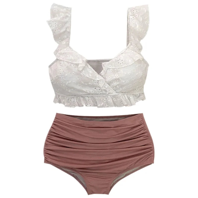 Women's High Waist Bikini Set | Flounce Bottom with Slimming Folded Design