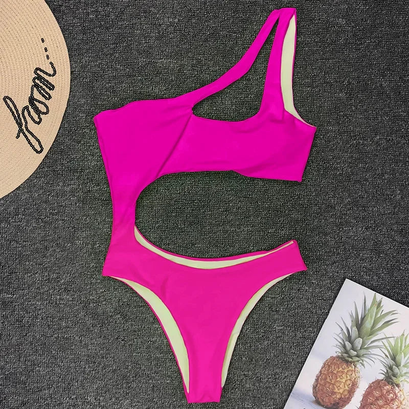 Women's Asymmetric One Shoulder One Piece Swimsuit | High Cut Monokini Swimwear