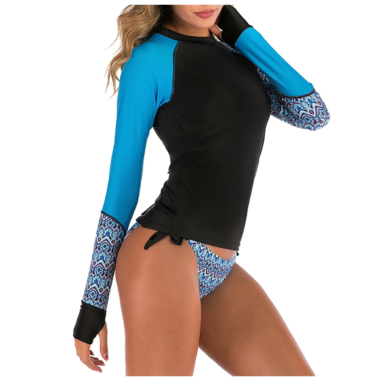 Women's 2 Piece Print Rash Guard Set - UV Protection Long Sleeve Bikini Bathing Suits