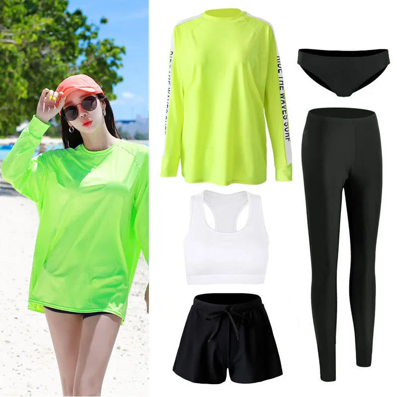 Women's 5-Piece Long Sleeve Rash Guard Set | UV/SPF Swim Shirt & Leggings