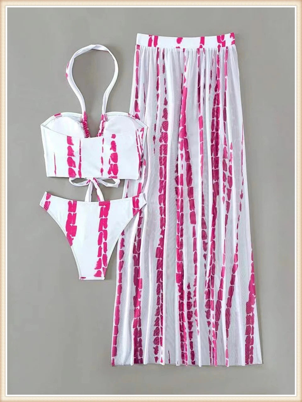 Tie Dye 3 Piece Bikini Set for Women - Cross Halter Swimsuit with Cover Up Pants