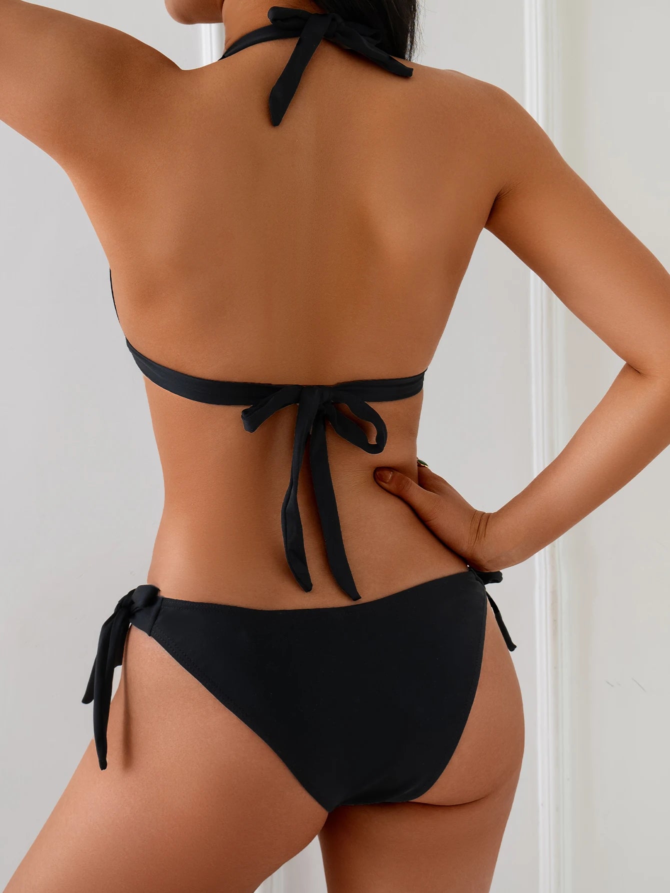Solid Color Strap Bikini Set - Anti-Wrinkle Comfortable Swimwear for Pool Parties