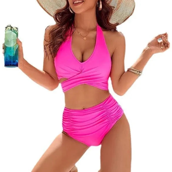 Women's V-Neck Cheeky Bikini Set - Push Up Two Piece with Adjustable String Straps