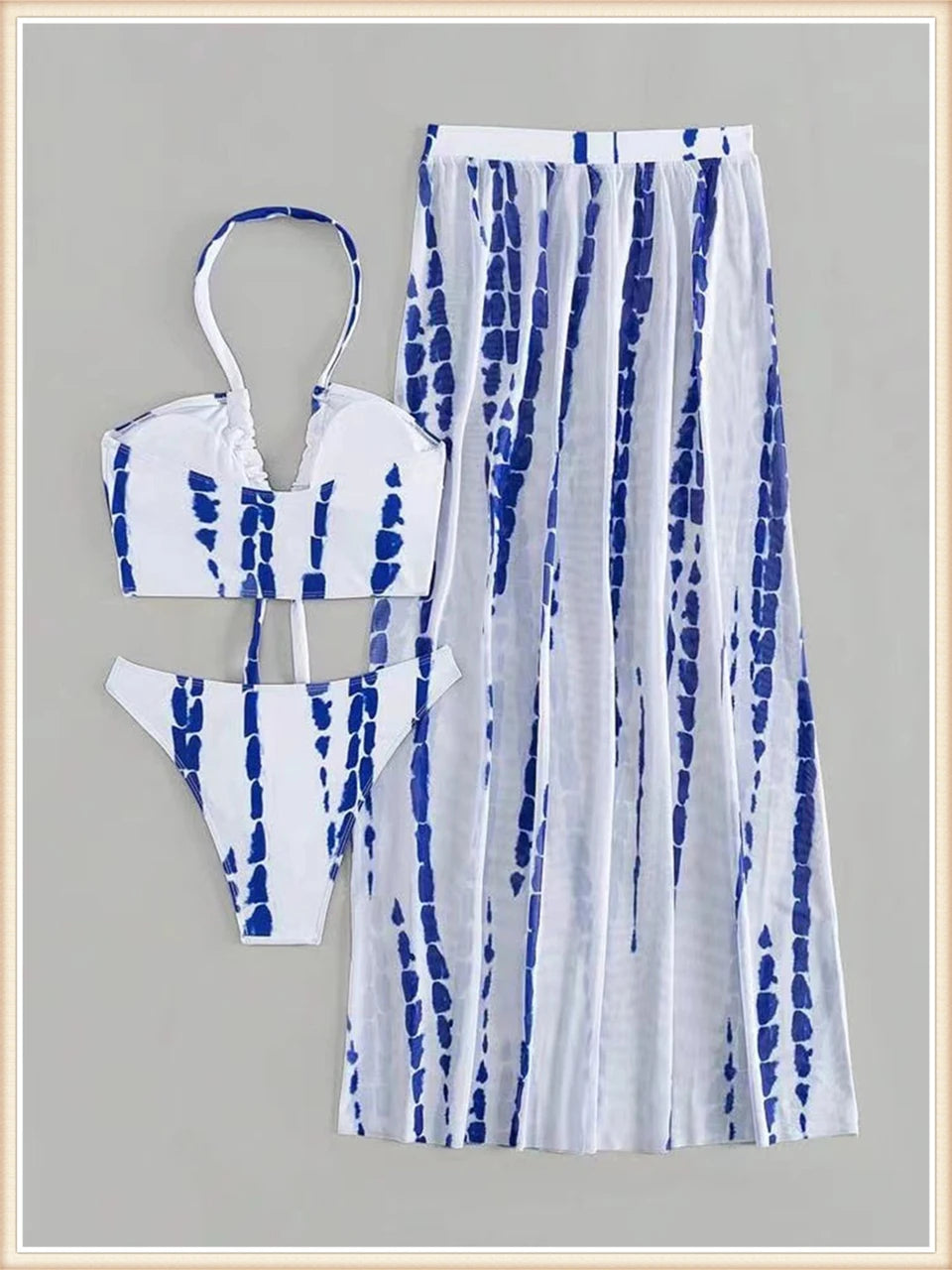 Tie Dye 3 Piece Bikini Set for Women - Cross Halter Swimsuit with Cover Up Pants