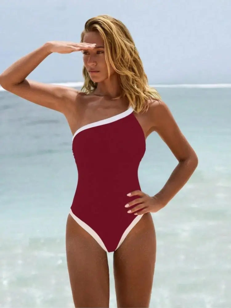 Colorblock One Piece Beach Outfit - Women's Sleeveless Casual Vacation Swimsuit