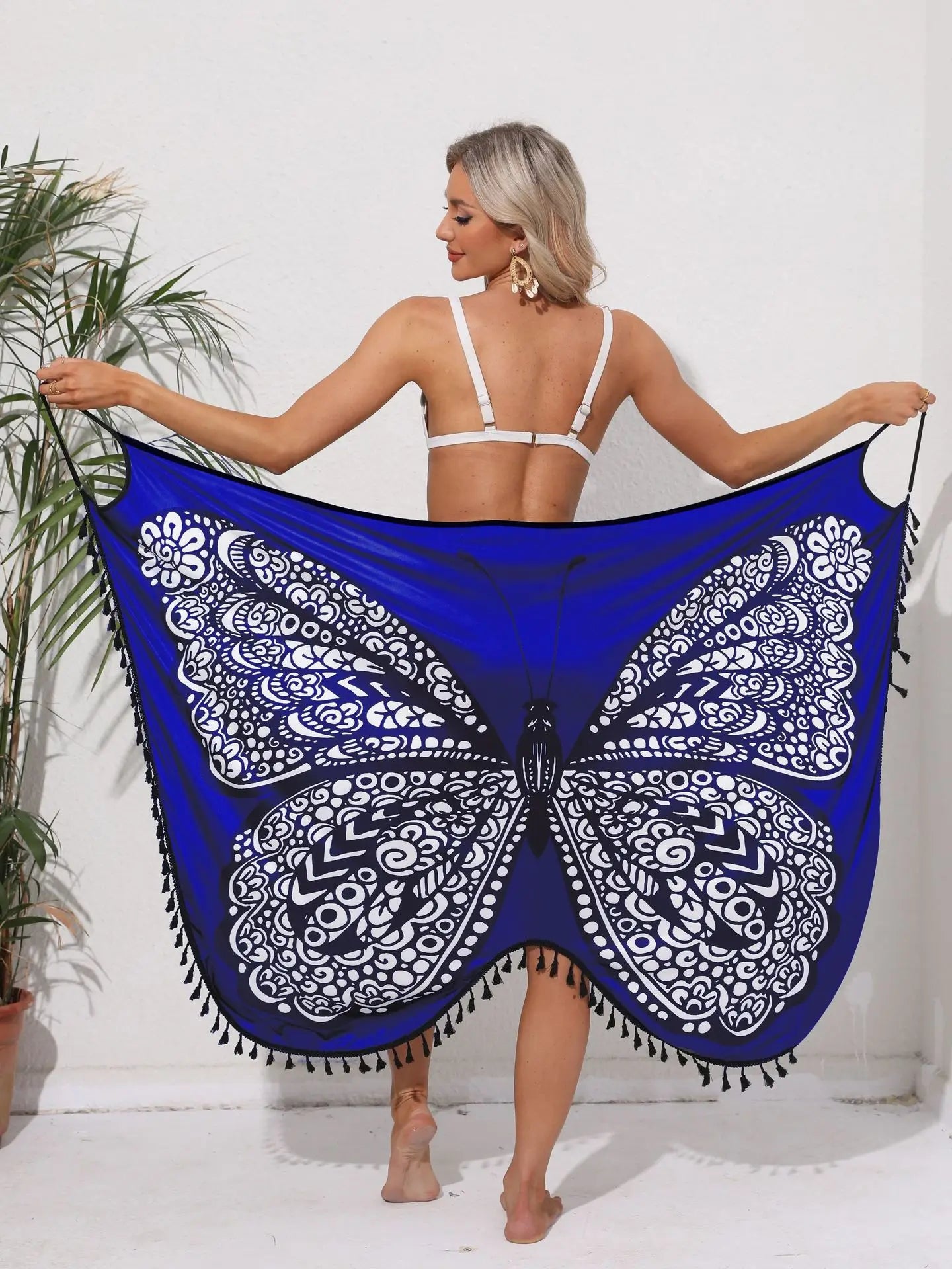 Women's Butterfly Print Beach Cover Up Dress | Lace Up Backless Sundress