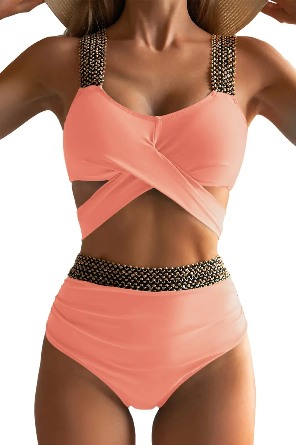 Black Cross High Waist Bikini Set - Solid Swimsuit for Women | 2025 Summer Beachwear