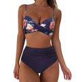 Vintage Print High Waist Bikini - Women's Push Up Swimsuit for Summer Beach