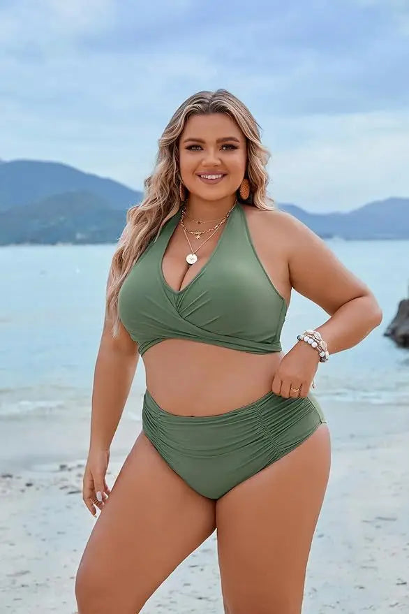 Women's V-Neck Cheeky Bikini Set - Push Up Two Piece with Adjustable String Straps