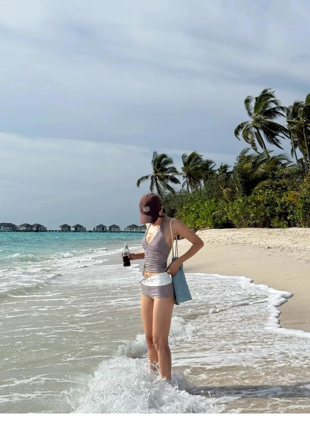 Women's Deep V Push Up Bikini Set | High Waist Checkered Two Piece Swimsuit