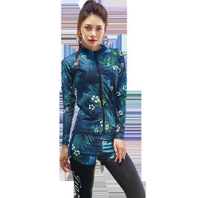 Women's 5-Piece Long Sleeve Rash Guard Set | UV/SPF Swim Shirt & Leggings