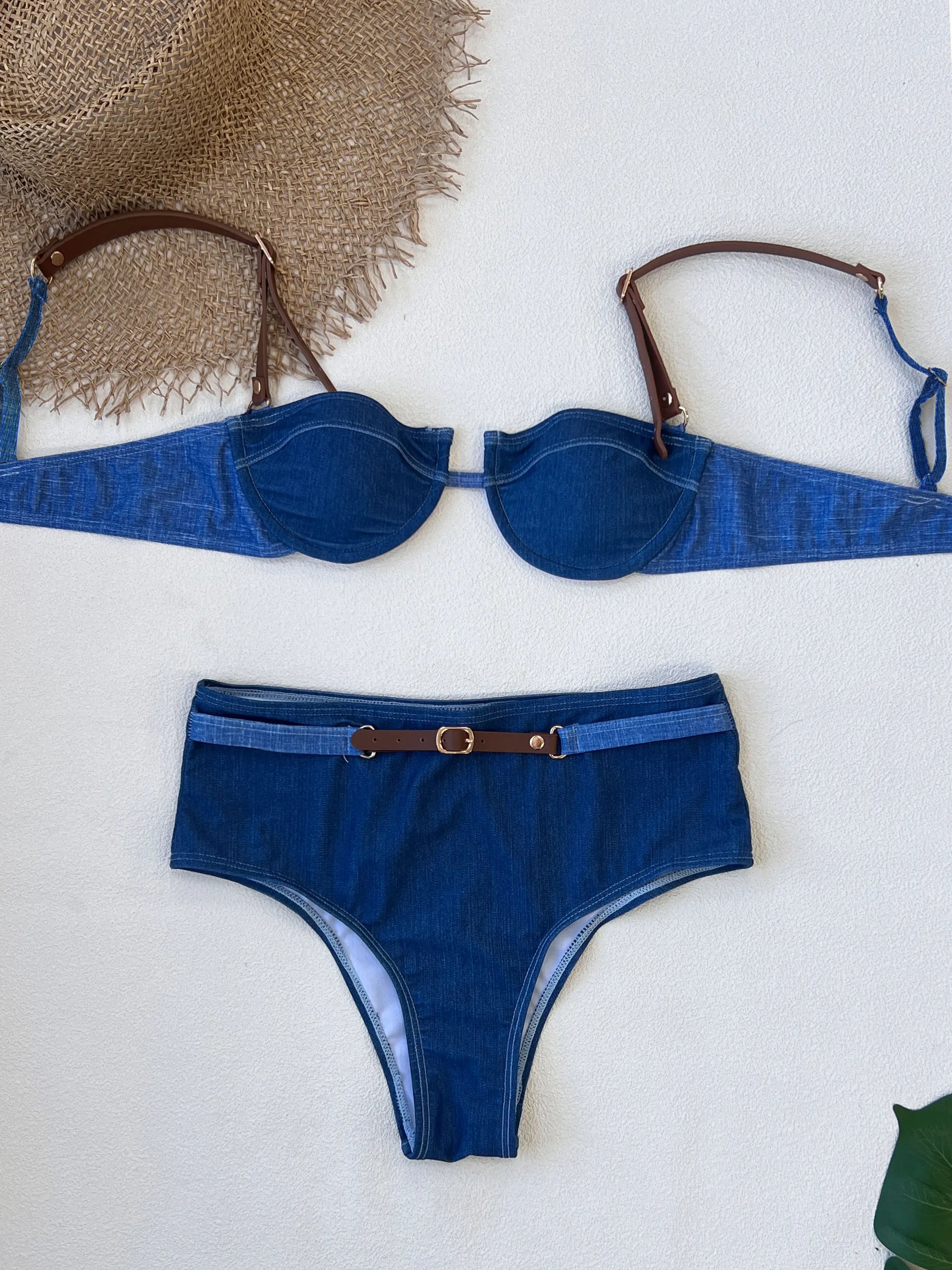Women's Corset Style Denim Bikini Set | Sexy Casual Swimwear for Mature Women