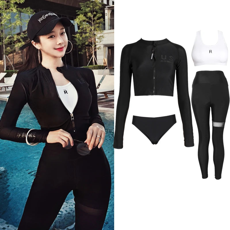 Women's Long Sleeve Rash Guard Swimsuit | UPF Sun Protection Beach Wear