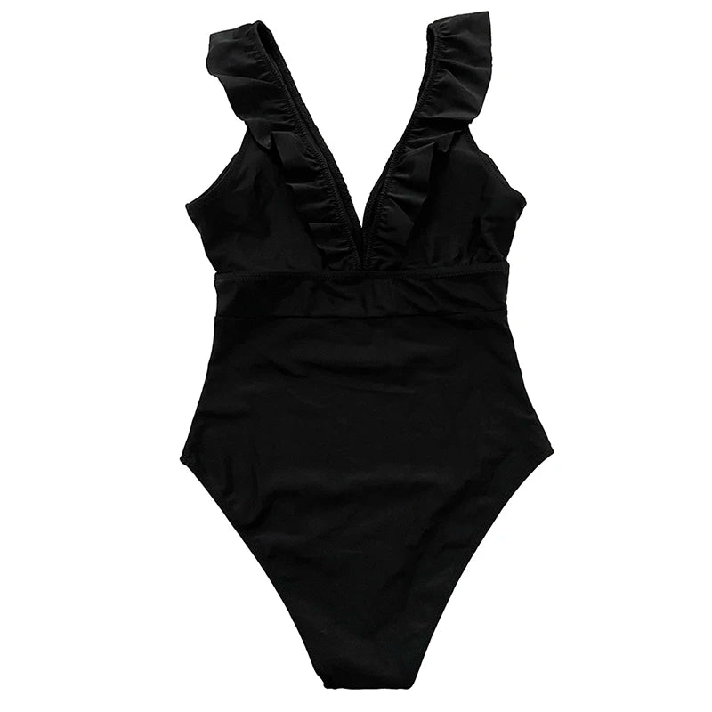 Women's Striped Ruffle One Piece Swimsuit | Vintage Print Monokini Beachwear