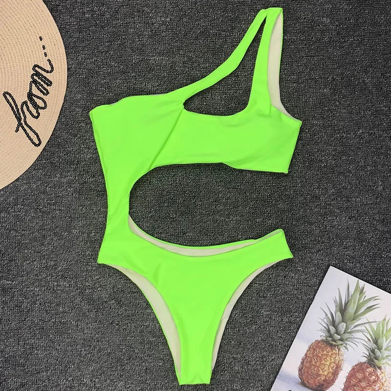 Women's Asymmetric One Shoulder One Piece Swimsuit | High Cut Monokini Swimwear