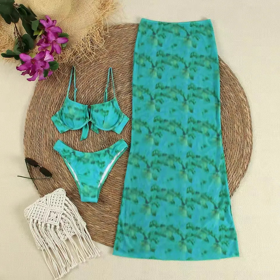 Tie-Dye 3 Piece Bikini Set - Brazilian Bandeau Swimsuit for Women | 2025 Beachwear