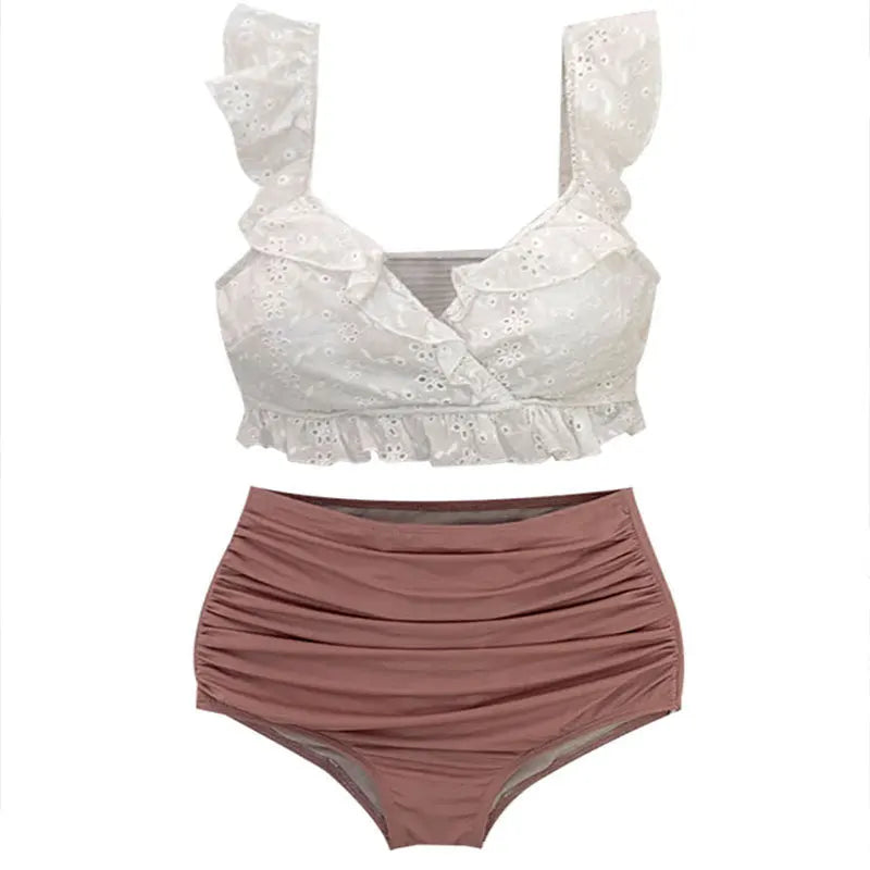 Women's High Waist Bikini Set | Flounce Bottom with Slimming Folded Design