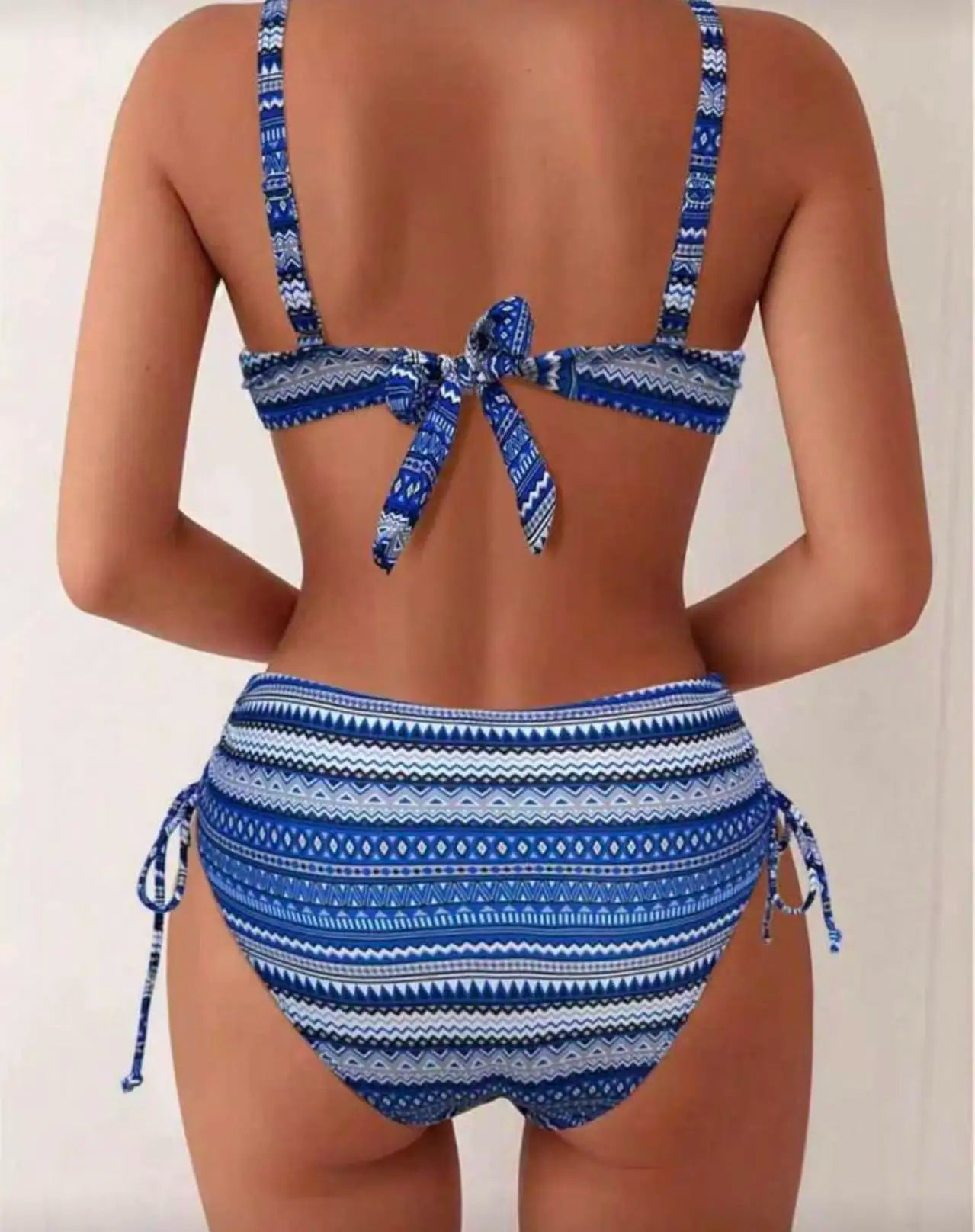 Women's Strappy High Waist Striped Bikini | Drawstring Swimwear
