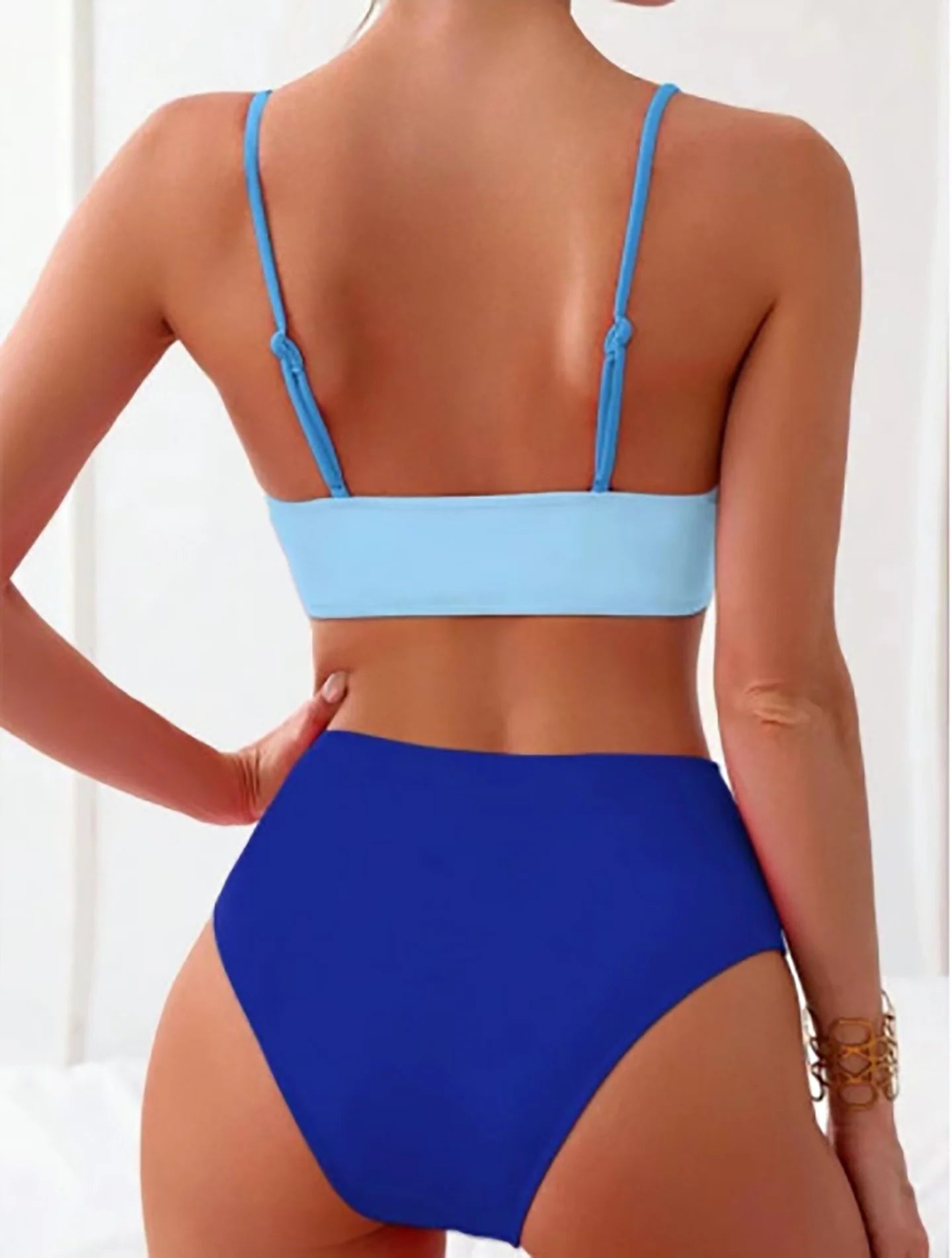 Patchwork Two-Piece Bikini Set - Sexy Backless Cross Push Up Hollow Swimsuit