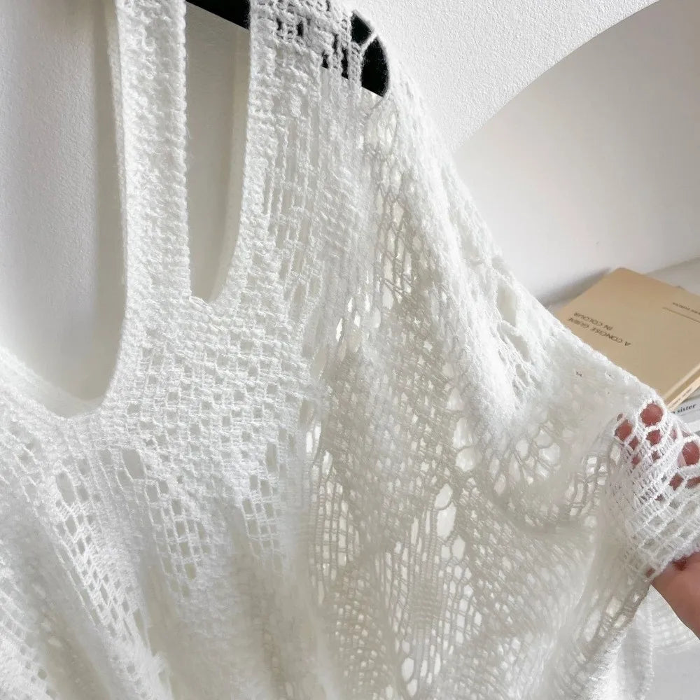 Women's Crochet Beach Shawl | Bohemian Tassel Sun Protection Cover Up