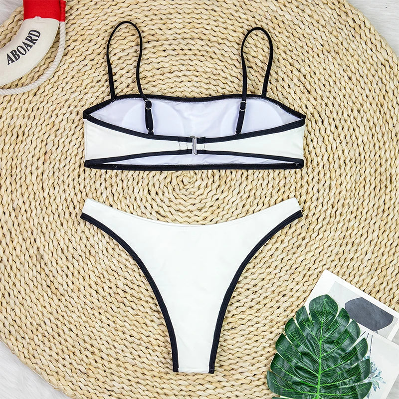Women's High Waist Ribbed Bikini Set | Two-Piece Swimwear with Shorts