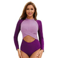 Women's Sporty Color Block Swimsuit Set | Long Sleeve & High Waist Surf Swimwear