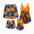 Family Matching Floral Swimwear | Drawstring Swim Trunks & Mesh One-Piece Swimsuit