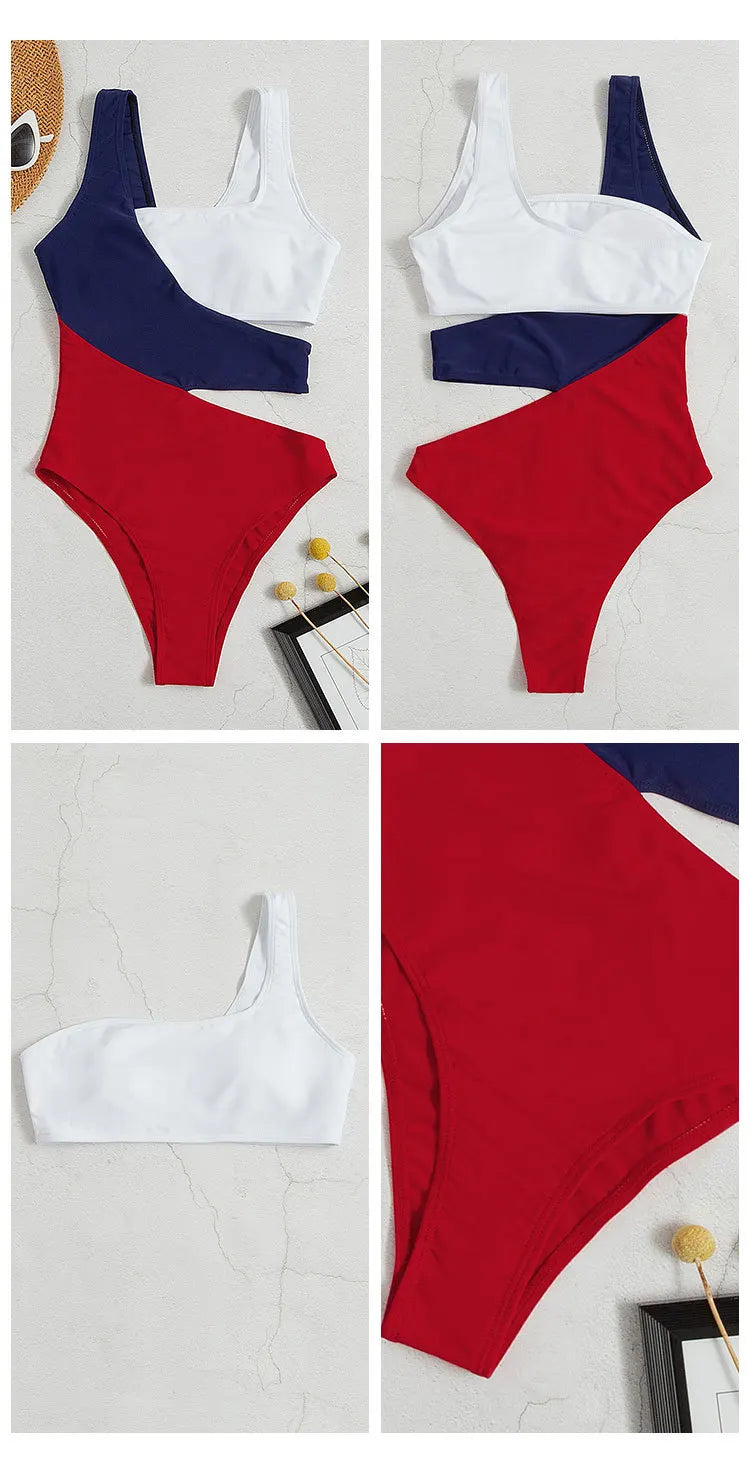 CIKINI Women's Color Contrast One Piece Swimsuit | Beach Bikini Swimwear