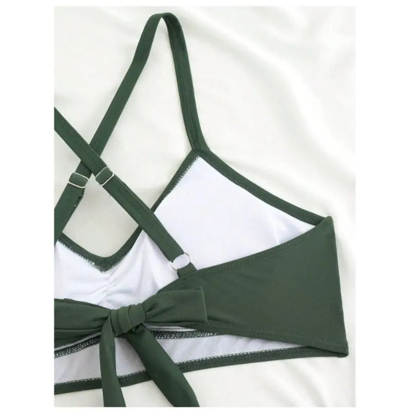 CIKINI Women's High Waist Criss-Cross Bikini Set | Metal Pendant & Adjustable Drawstring