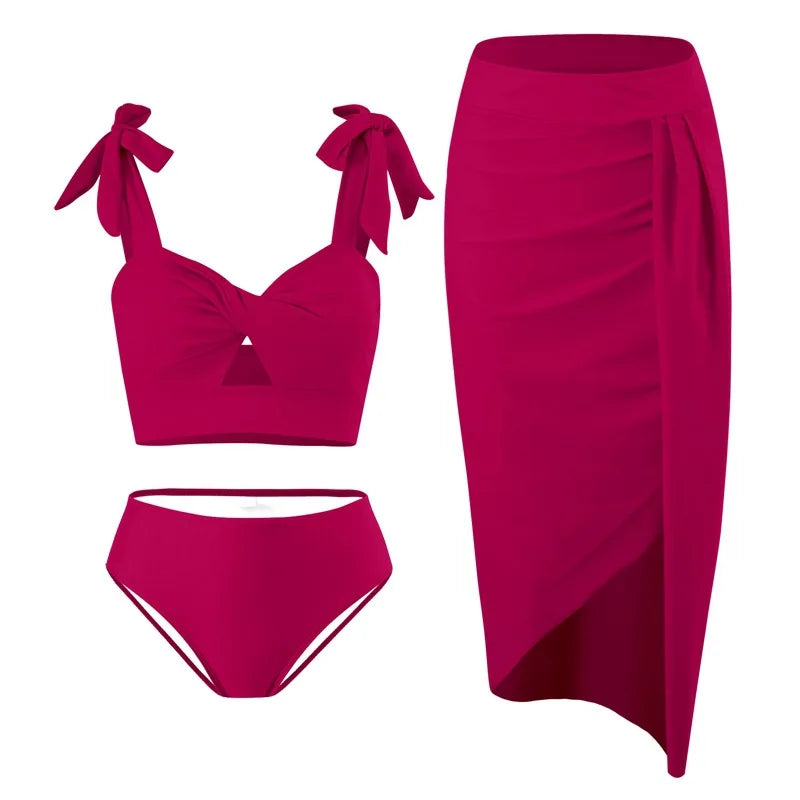Women's 3 Pack Bikini Set - High Waist with Sarong Skirt Cover Ups for Beach