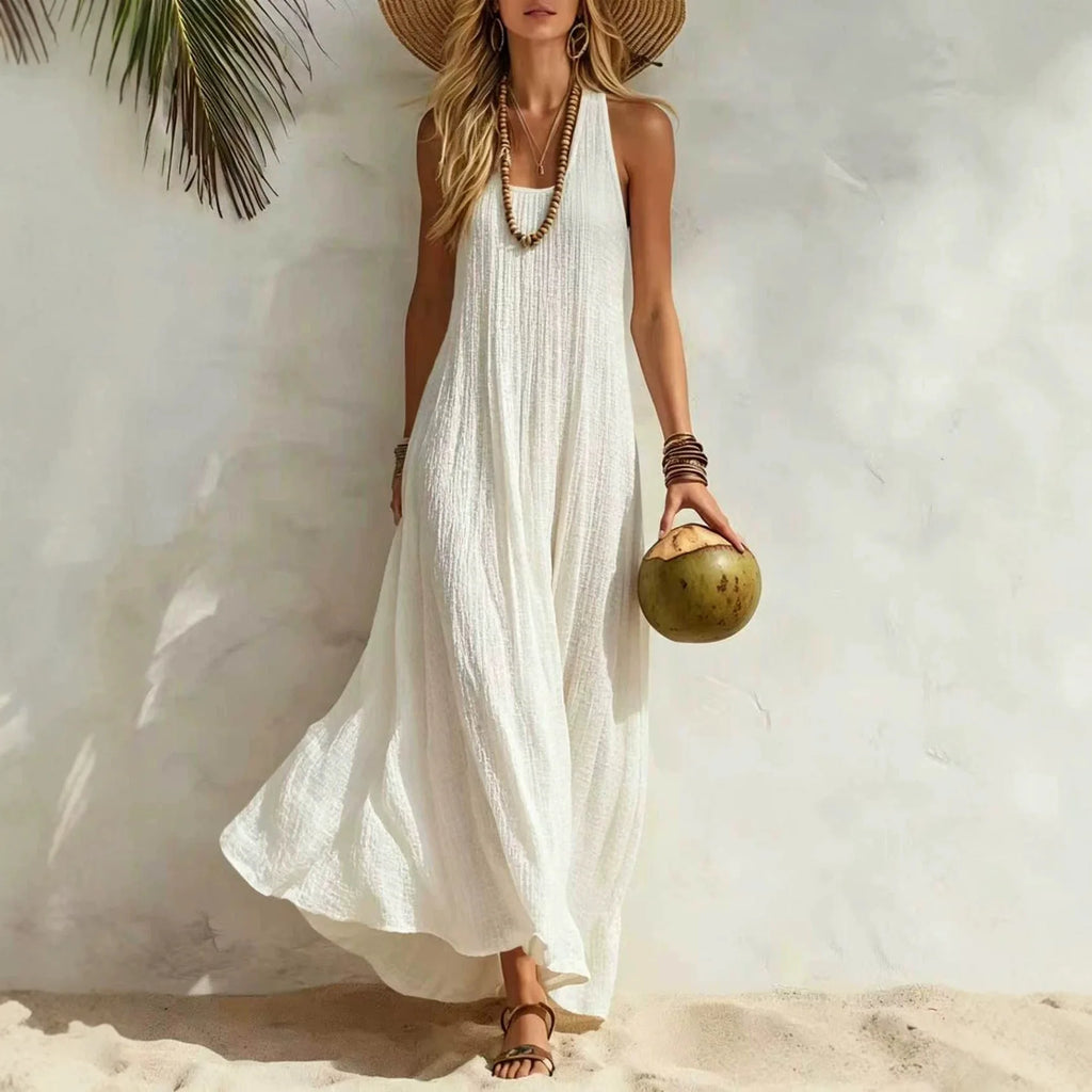 Women's Solid Color Maxi Dress | Versatile Summer Beach Vacation Wear