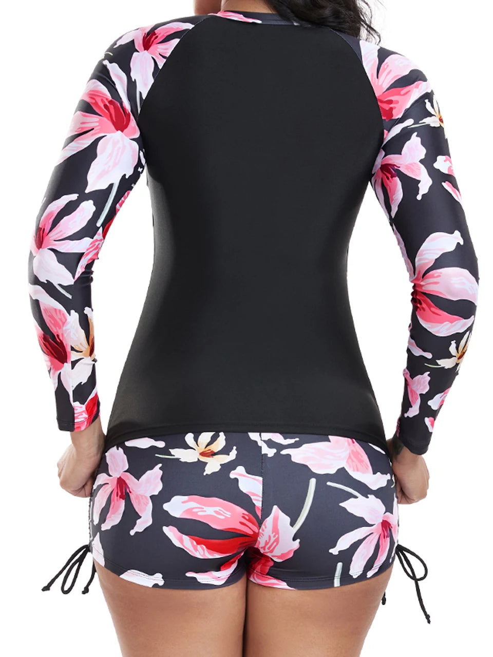 Women's 2 Piece Print Swimsuit - Long Sleeve Zipper Top for Surfing & Sport Diving