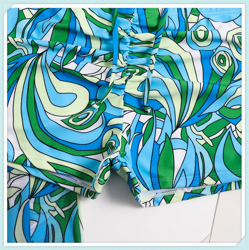 Sexy Printed 3 Piece Bikini Set - High Waist Swimsuit with Cover Up for Women
