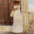Elegant V-Neck Beach Cover Up Dress - Sexy Hollow Out Knitted Long Dress
