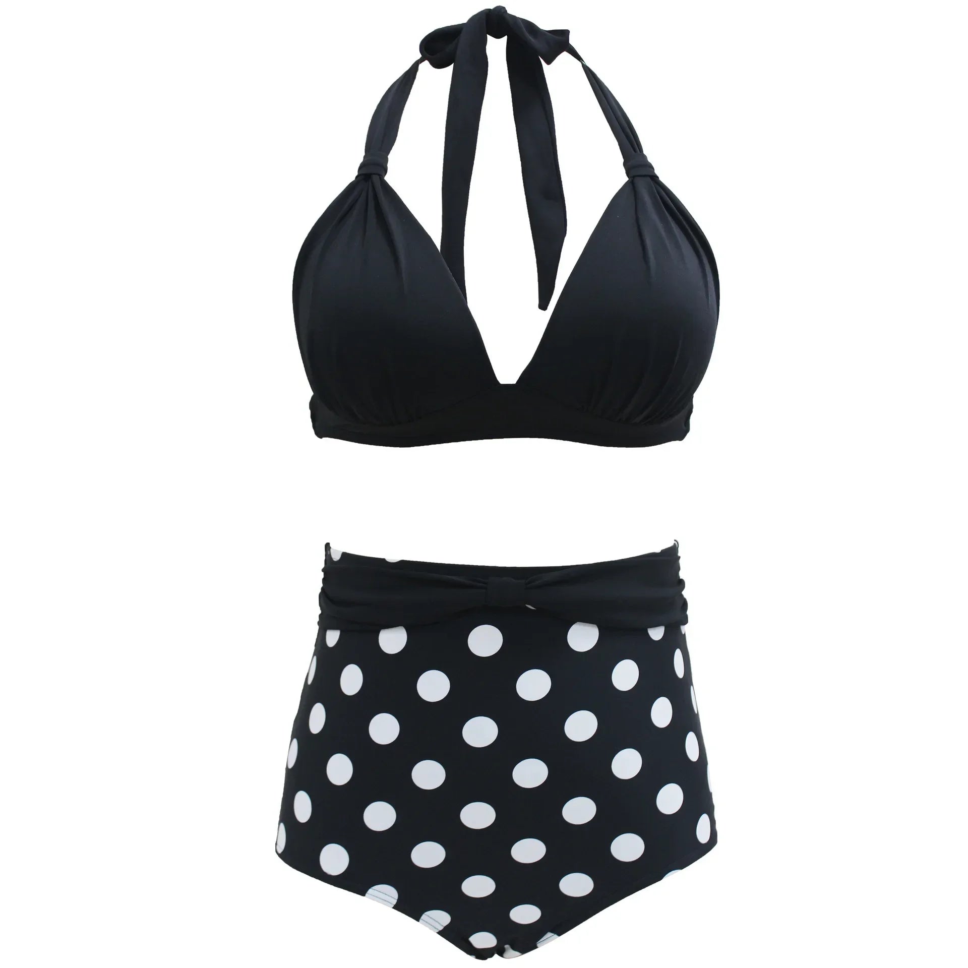 Women's Dot Print High Waist Bikini Set | Push Up Plus Size Swimwear with Bandage Detail
