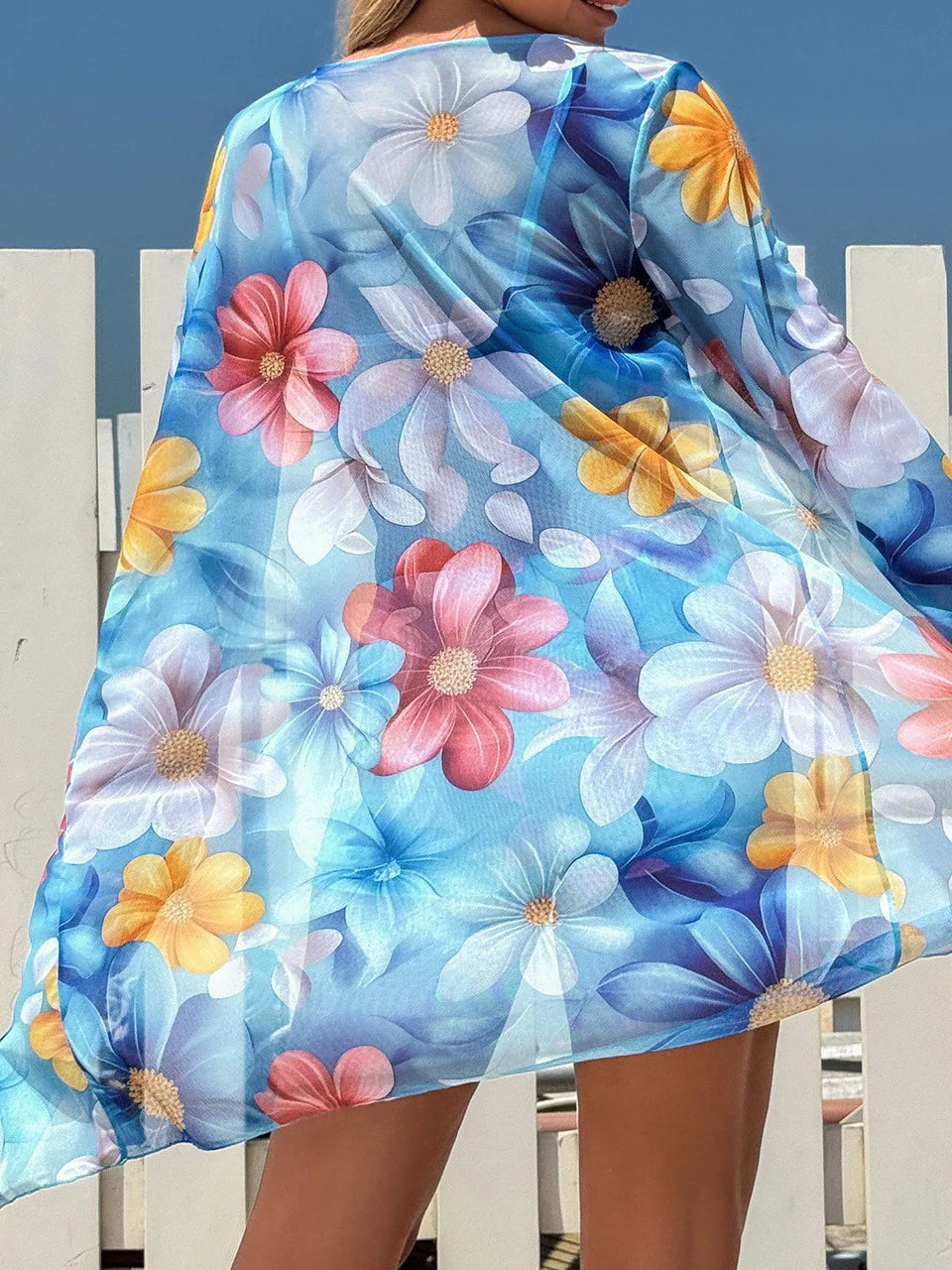 Tie Dye 3 Piece Bikini Set with Shorts - Drawstring Front High Waist Swimwear