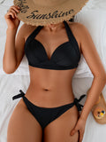 Solid Color Strap Bikini Set - Anti-Wrinkle Comfortable Swimwear for Pool Parties