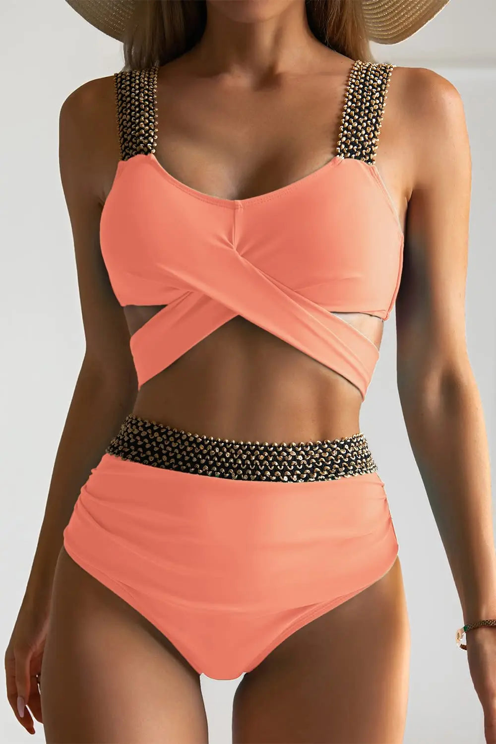 Black Cross High Waist Bikini Set - Solid Swimsuit for Women | 2025 Summer Beachwear