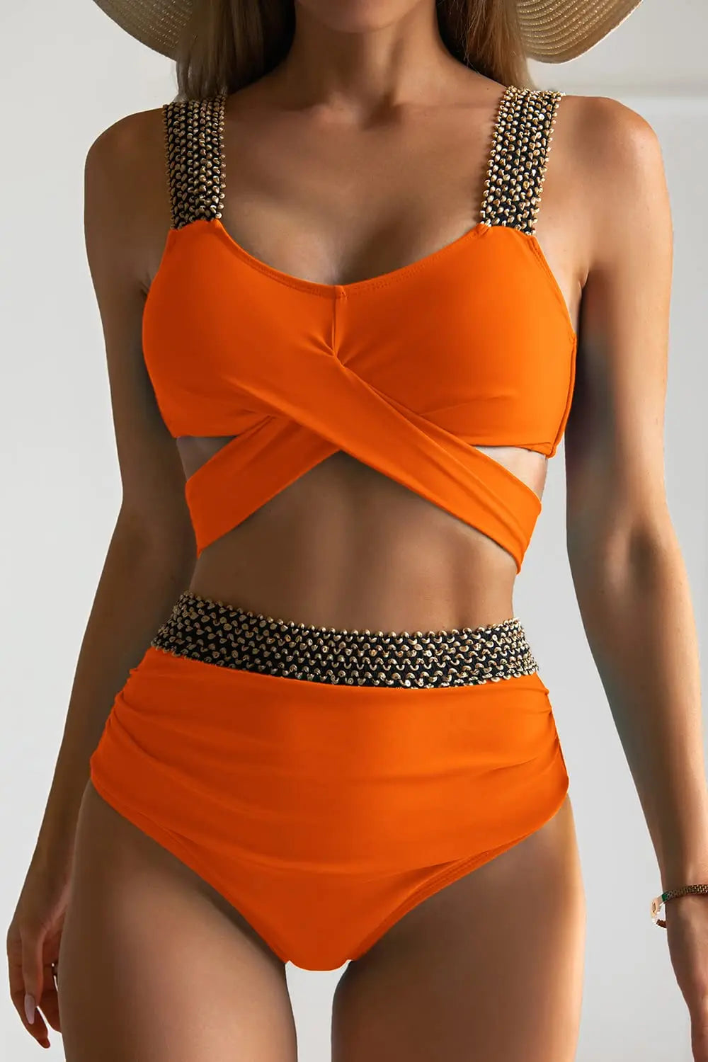 Black Cross High Waist Bikini Set - Solid Swimsuit for Women | 2025 Summer Beachwear