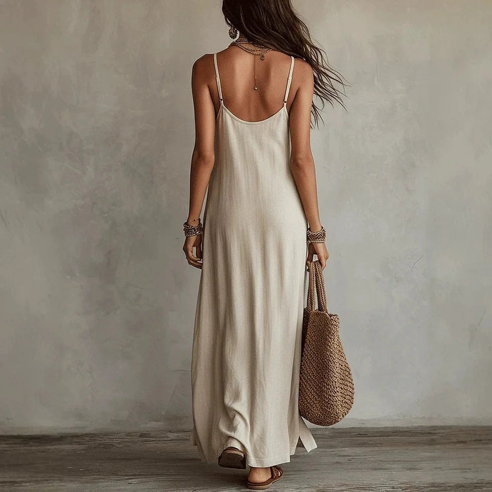 Women's Backless Cami Maxi Dress | Spaghetti Strap Sleeveless Boho Beach Wear