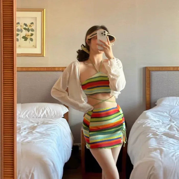 Women's Color Block Knitted Bikini Set | Sexy Two-Piece Swimwear