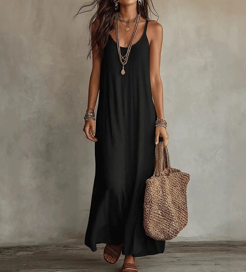 Women's Backless Cami Maxi Dress | Spaghetti Strap Sleeveless Boho Beach Wear