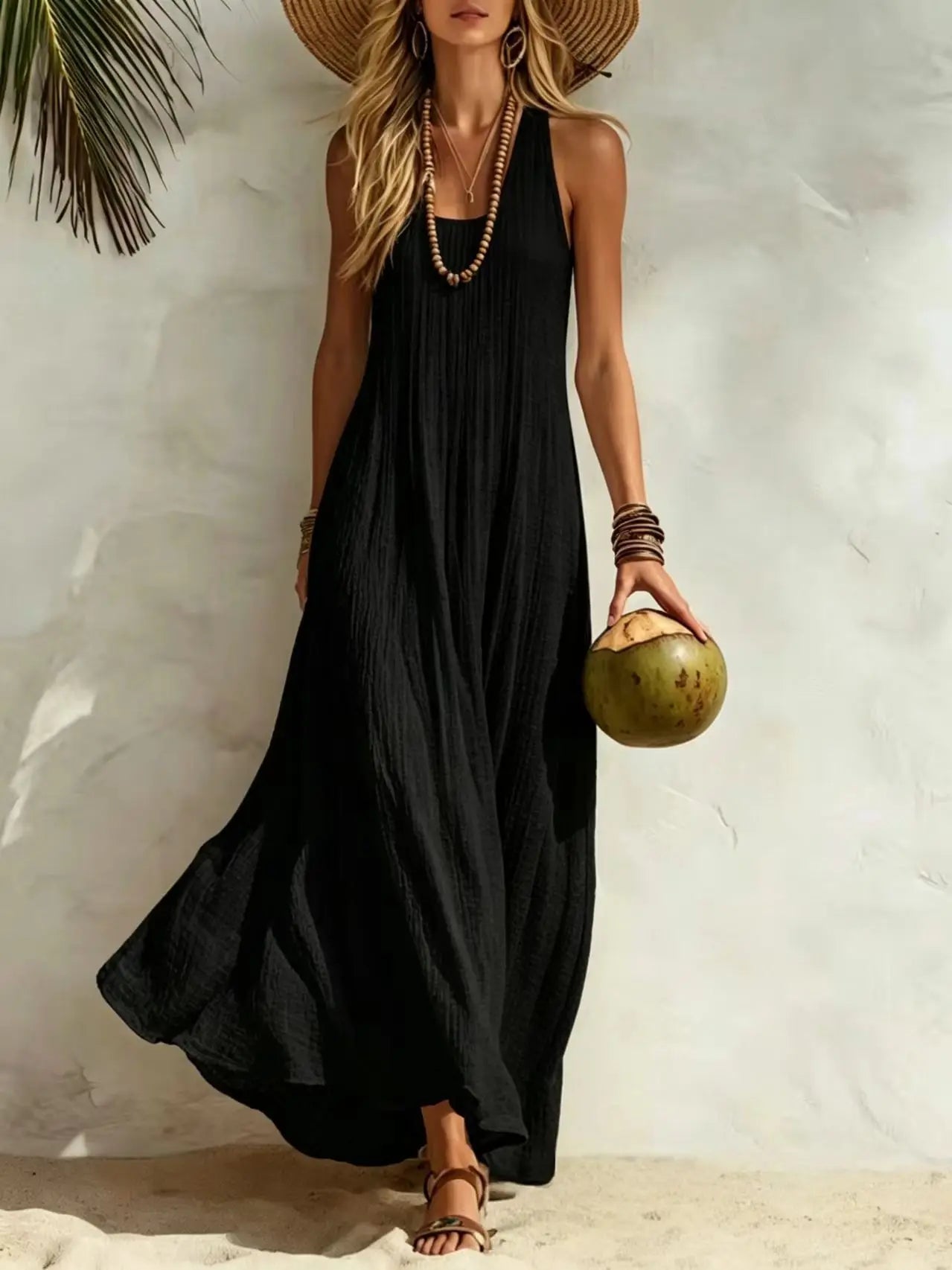 Women's Solid Color Maxi Dress | Versatile Summer Beach Vacation Wear