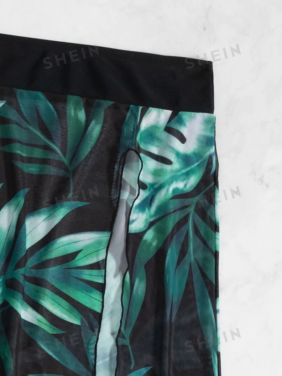 Print 3 Piece Bikini Set with Long Skirt - Women's Vent Swimsuit for Beach & Swimming
