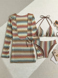 Women's 3-Piece Printed Bikini Set | Long Sleeve Cover Up Swimwear