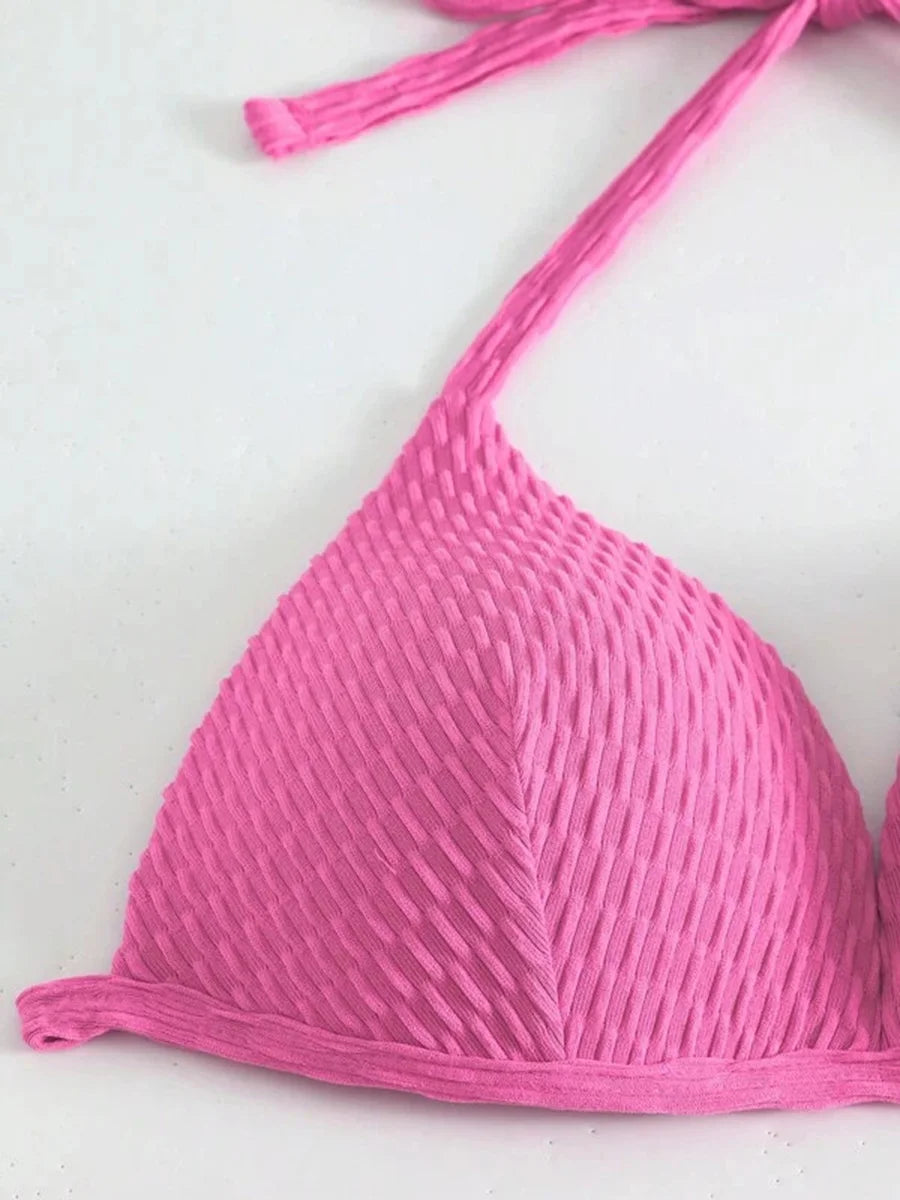 Women's 3-Piece Wrinkled Bikini Set | Push Up Swimwear with Beach Sarong